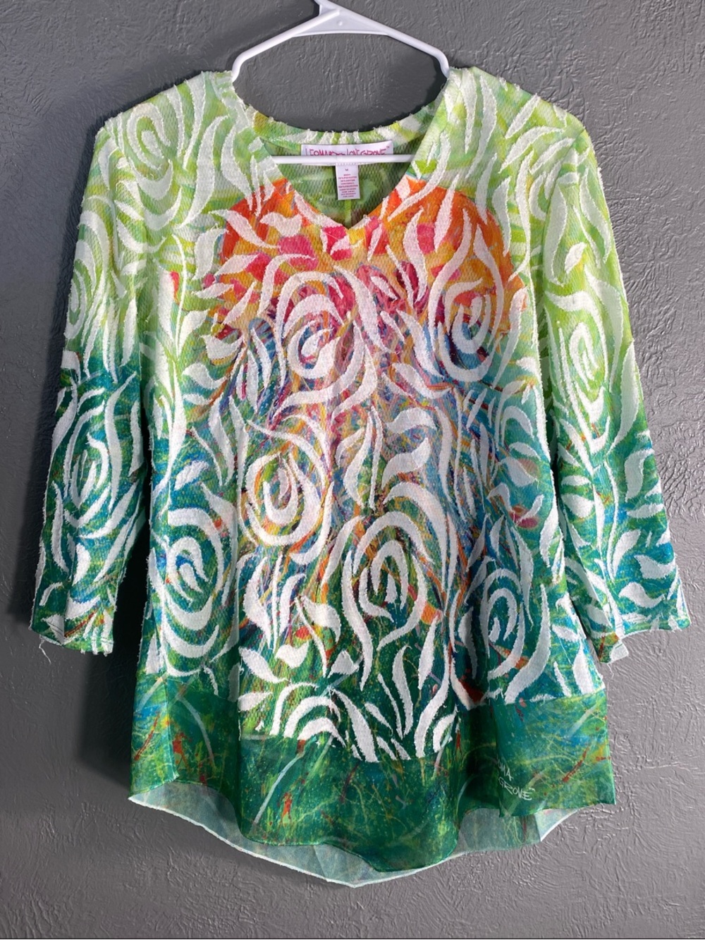 Leoma Lovegrove Top Womens M Colorful Abstract Art Print Mesh Tunic Blouse